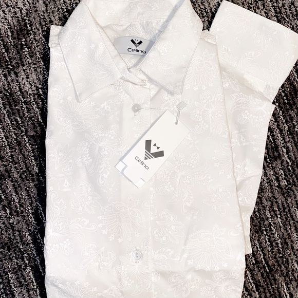 Celino Blue /& White Men/'s Slim Fit Short Sleeve Dress Shirt Made in Europe